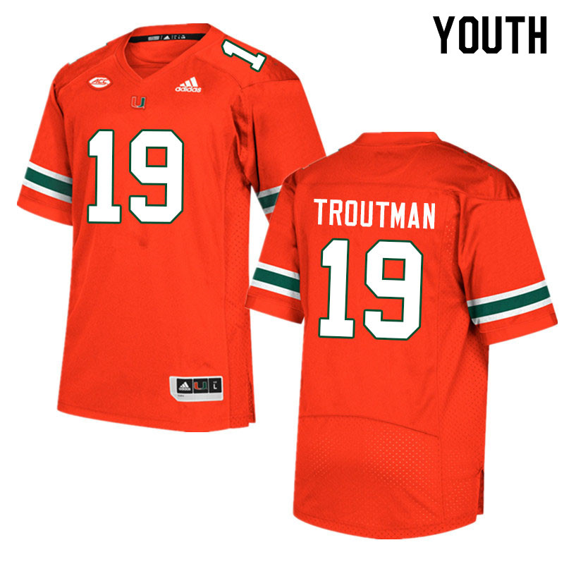 Youth #19 Deshawn Troutman Miami Hurricanes College Football Jerseys Sale-Orange